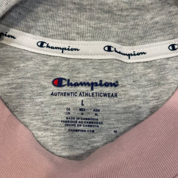 Champion two tone pink and gray Large long sleeve pullover top front cuff logo - Picture 7 of 12